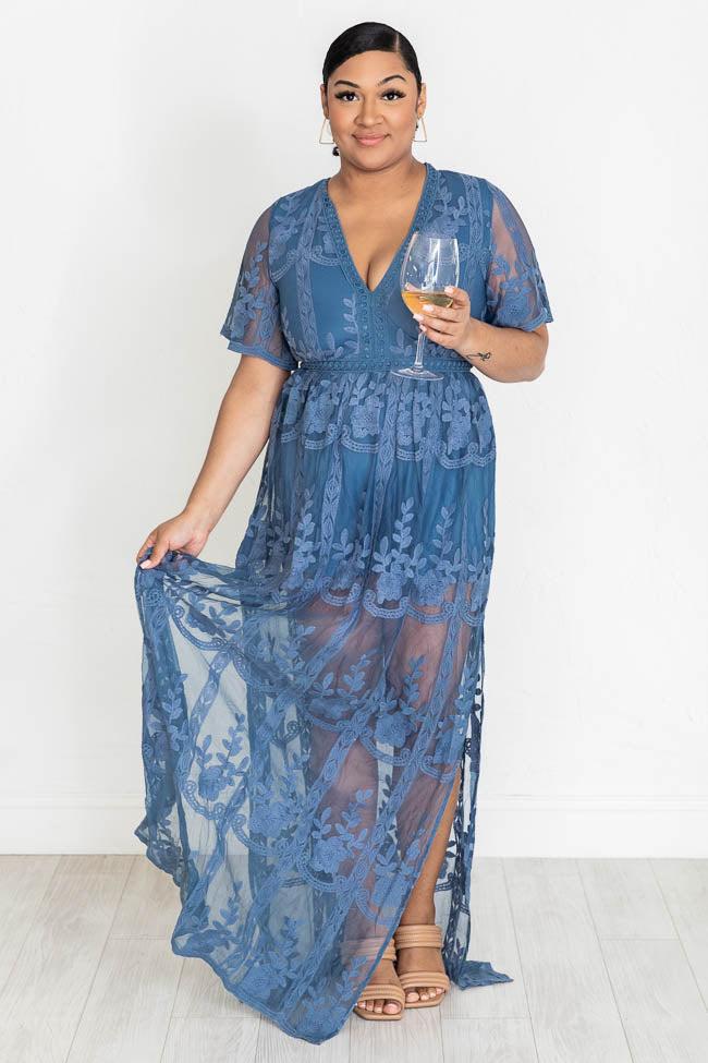 Lace Maxi Blue Dress Romper – Pink Lily